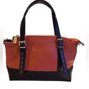 Ripani Brown Croc Embossed and Orange Satchel Bag Made in Italy